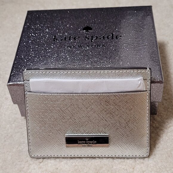 Kate Spade Boxed Small Metallic Saffiano Slim Card Holder - Brand New in Box - Picture 2 of 7